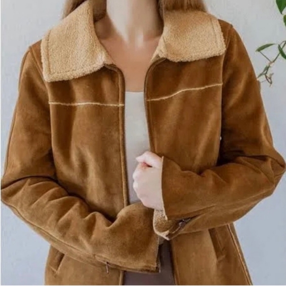 Women's GAP Suede Leather Sherpa Lined Jacket Y2K Size Large - Picture 6 of 17